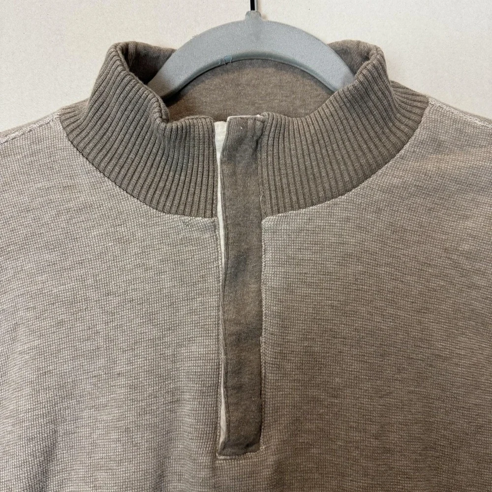 Banana Republic Sweater Mens XL Gray 1/4 Zip Mock Neck‎ Cotton Knit Pullover